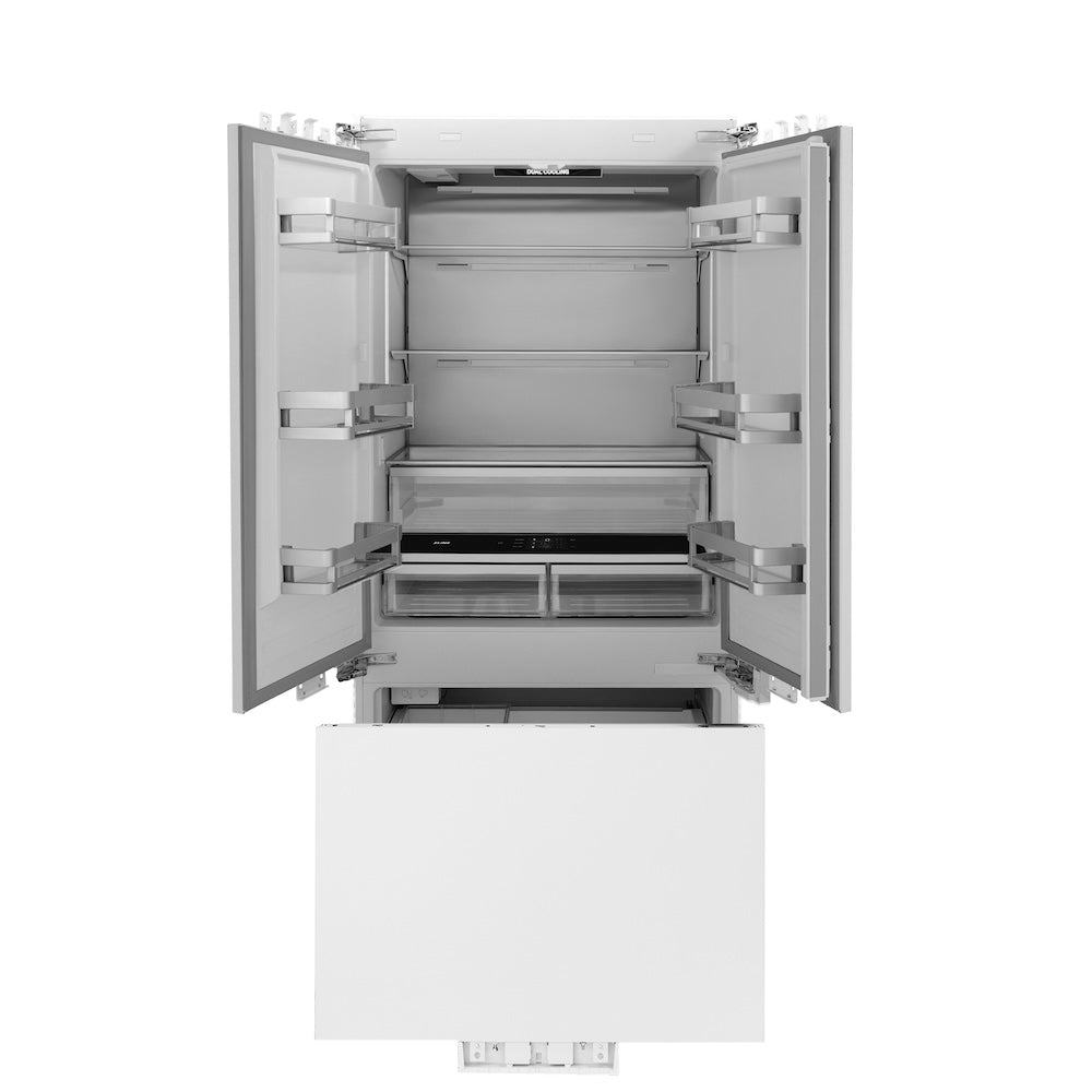 ZLINE 36 in. 19.6 cu. ft. Panel Ready French Door Built-In Bottom Freezer Refrigerator with Water Dispenser and Ice Maker (RBIV-36)