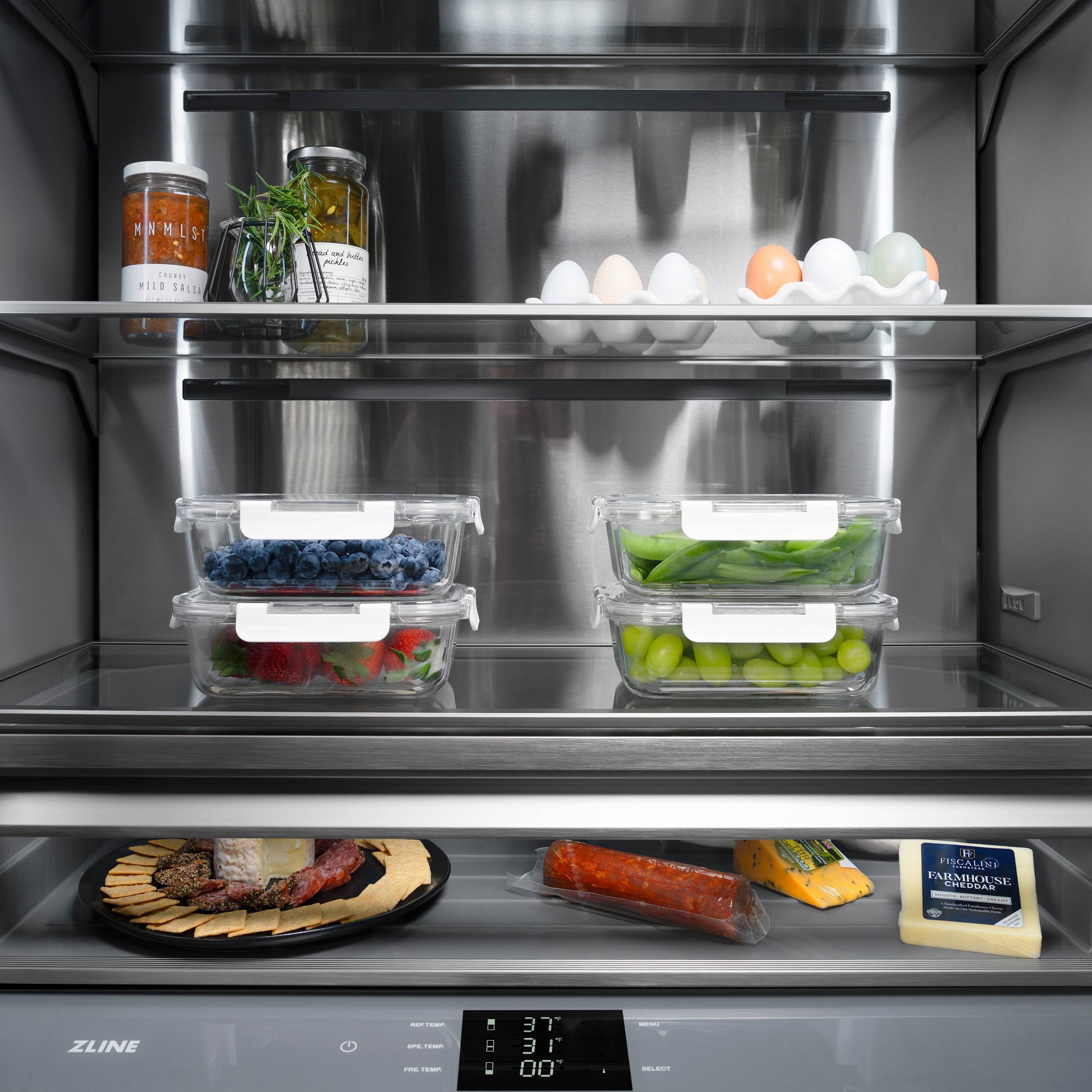 ZLINE 30 in. 16.1 cu. ft. Built-In Bottom Freezer Refrigerator with Water Dispenser and Ice Maker in DuraSnow® Stainless Steel with Graphite Gray Interior (GRBIV-SN-30)