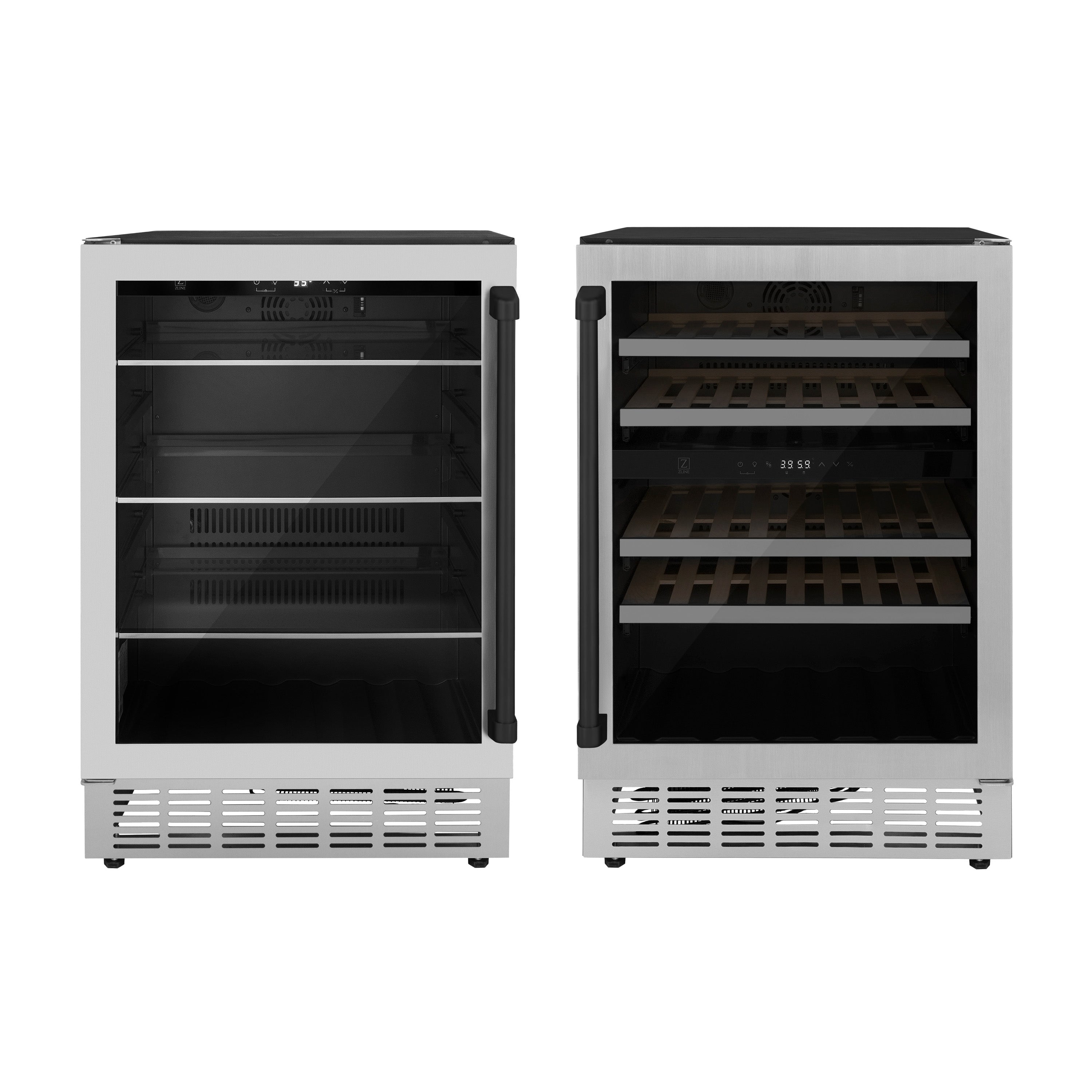 ZLINE Autograph Edition Kitchen Package with 24" Wine Cooler and 24" Beverage Fridge with Matte Black Accents