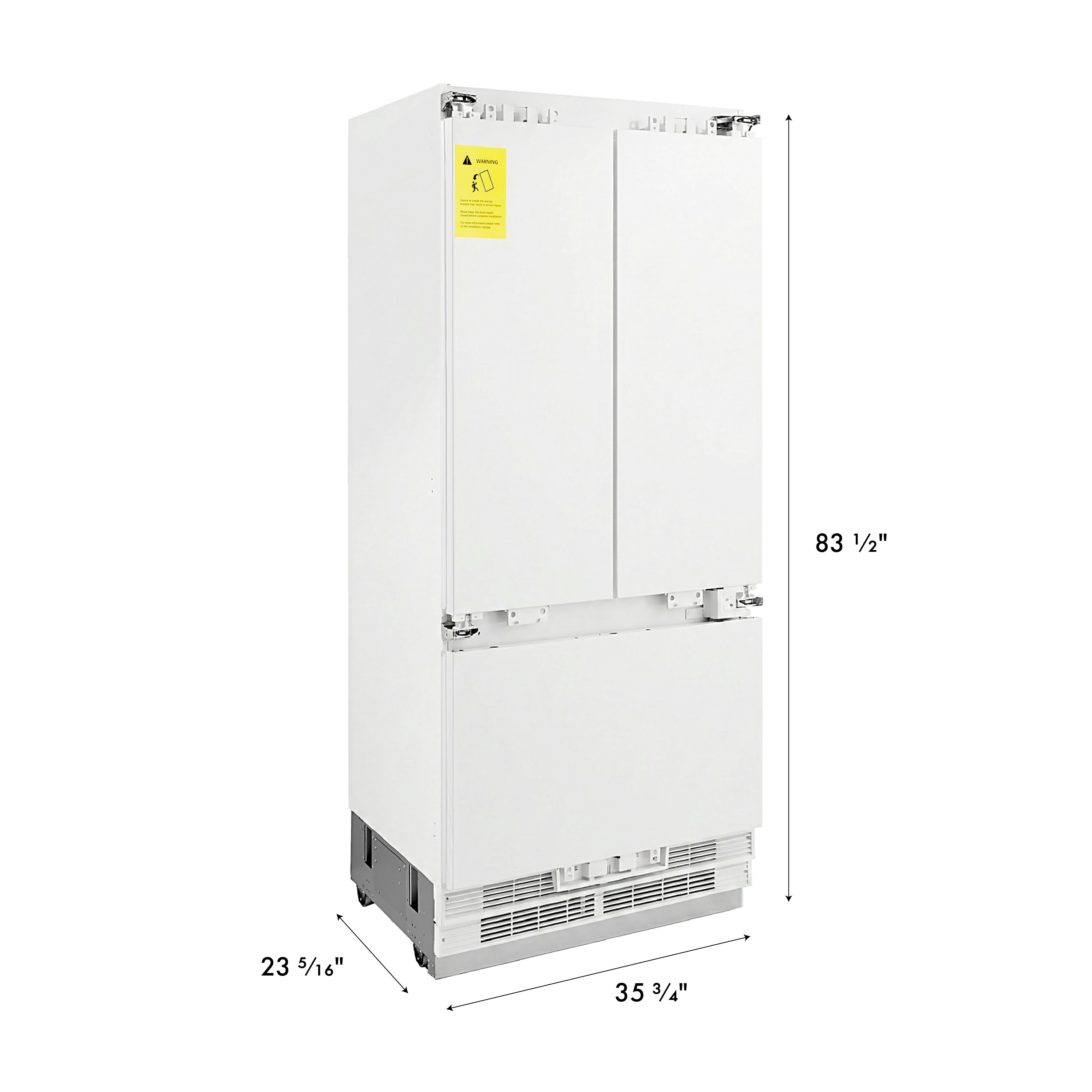 ZLINE 36 in. 19.6 cu. ft. Panel Ready French Door Built-In Bottom Freezer Refrigerator with Water Dispenser and Ice Maker (RBIV-36)