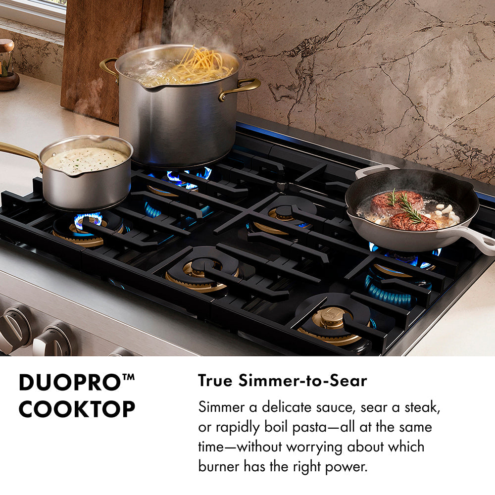 ZLINE Autograph Edition 48 in. 6.7 cu. ft. Paramount Gas Range with 8 Burner DuoPro™ Cooktop and Dual Ovens with White Matte Doors and Matte Black Accents (PSGRZ-WM-48-MB)