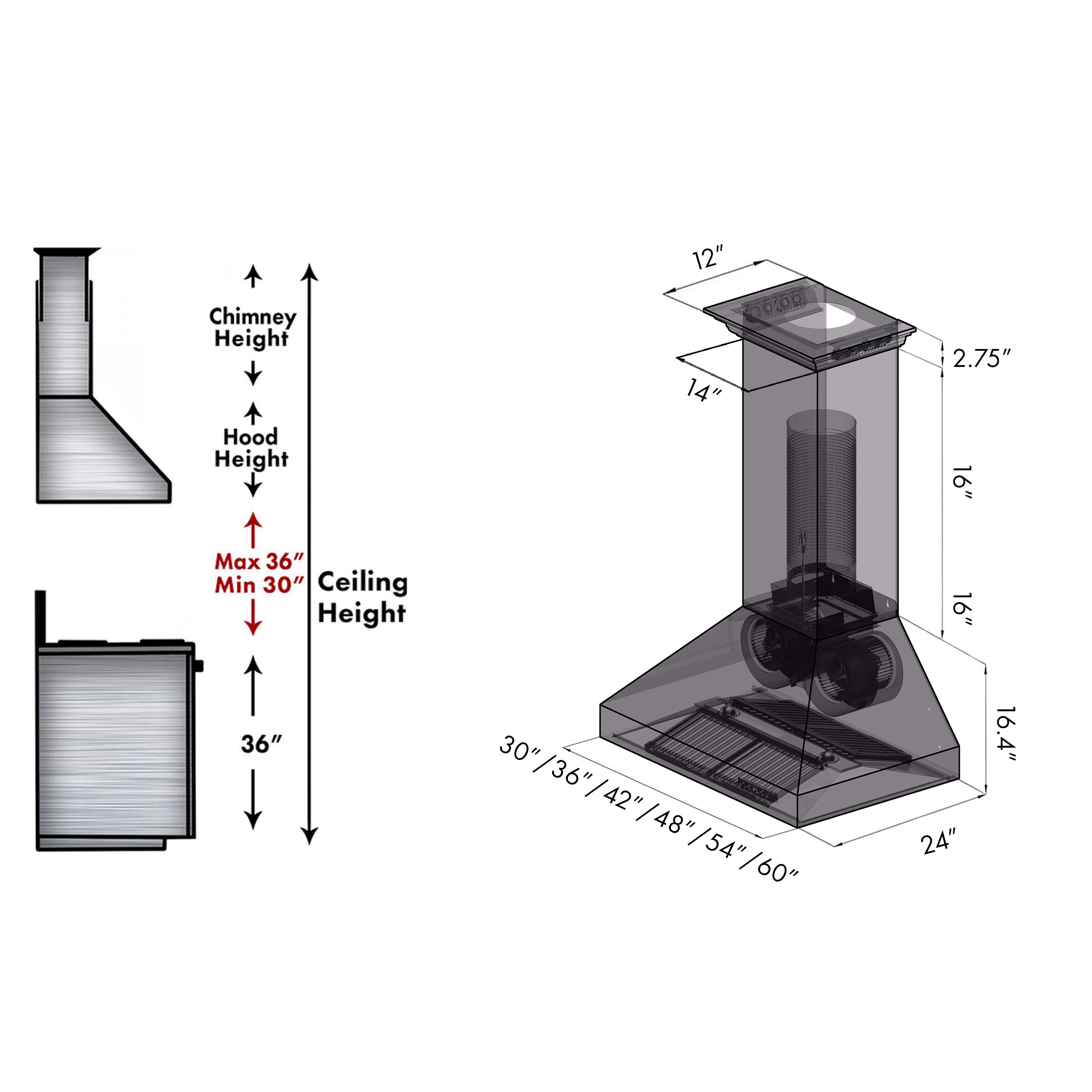 48" ZLINE CrownSoundâ¢Ducted Vent Wall Mount Range Hood in Stainless Steel with Built-in Bluetooth Speakers (667CRN-BT-48)