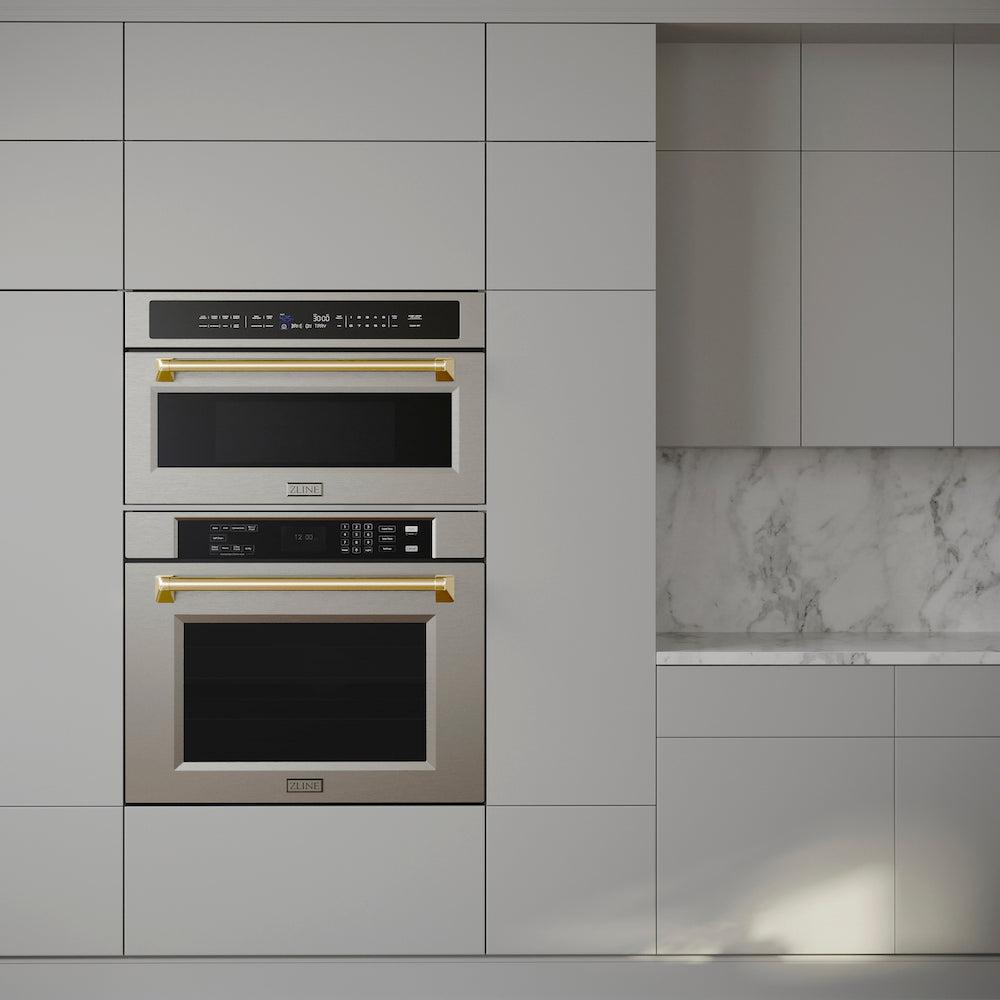 ZLINE Autograph Edition 30” 1.6 cu ft. Built-in Convection Microwave Oven in Stainless Steel and Polished Gold Accents (MWOZ-30-G)