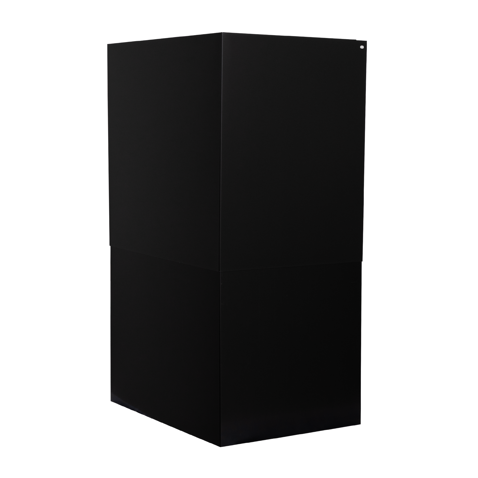 The Proline Range Hoods EXT-PLJW 104 DUAL 24" Black Stainless stands upright, sleek and black. ProlineRangeHoods.com.