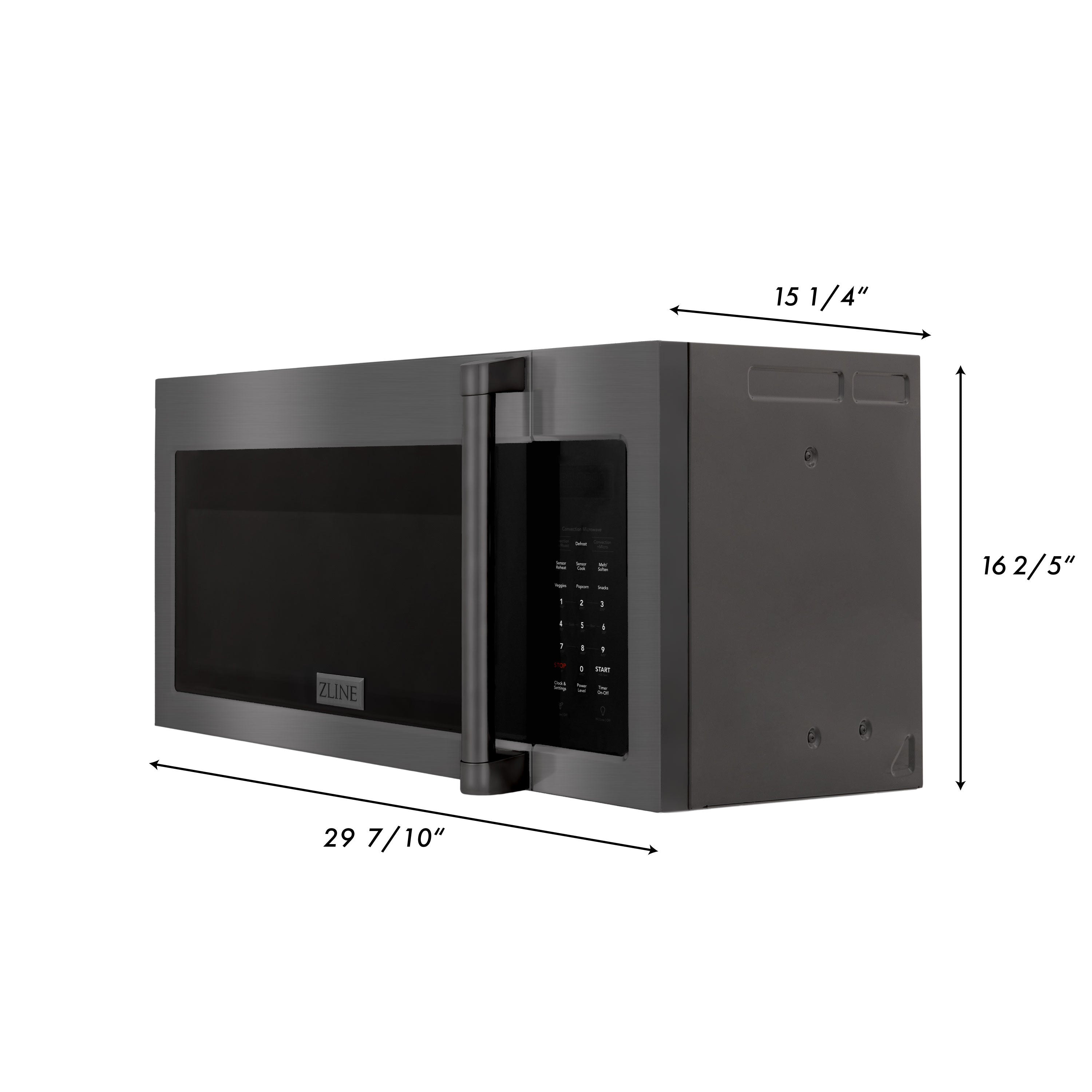 ZLINE 30" 1.5 cu. ft. Over the Range Microwave in Black Stainless Steel with Traditional Handle and Set of 2 Charcoal Filters (MWO-OTRCFH-30-BS)