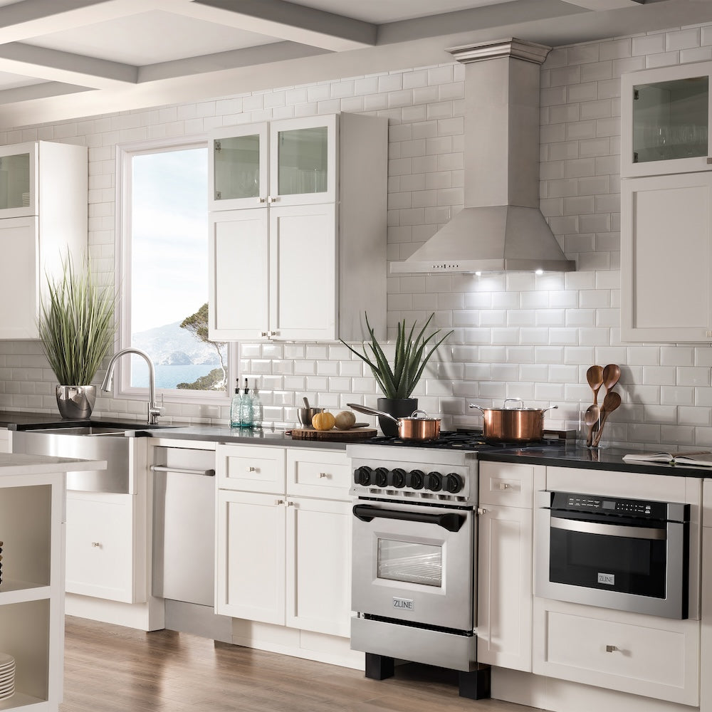 ZLINE Autograph Edition 24 in. 2.8 cu. ft. Legacy Dual Fuel Range with 4 Burner Gas Cooktop and Electric Convection Oven in Stainless Steel and Champagne Bronze Accents (RAZ-24-CB)
