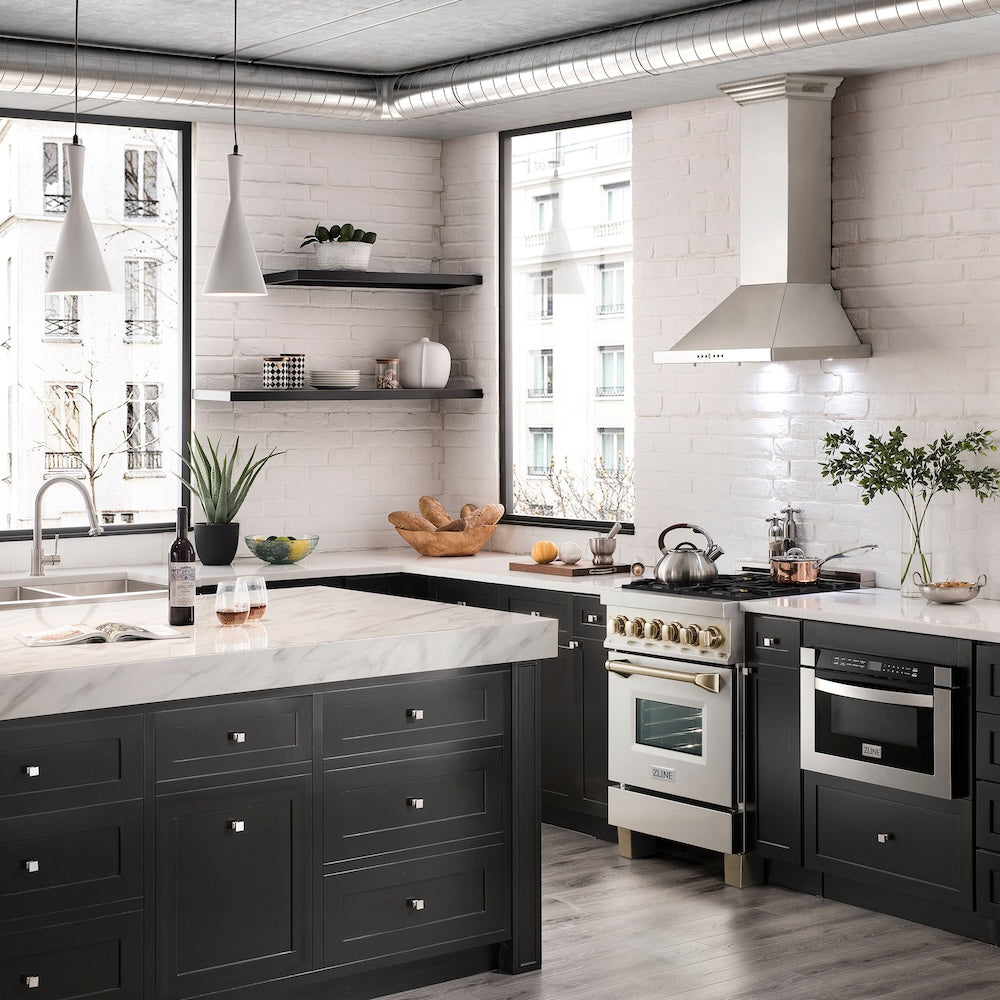 ZLINE Autograph Edition 24 in. 2.8 cu. ft. Legacy Dual Fuel Range with 4 Burner Gas Cooktop and Electric Convection Oven in Stainless Steel and Champagne Bronze Accents (RAZ-24-CB)