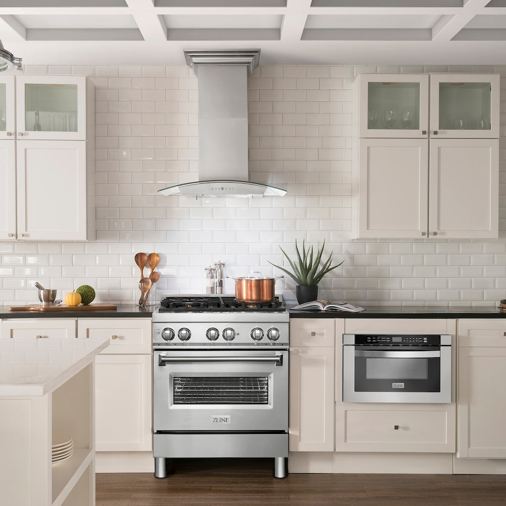 ZLINE 30 in. 4.0 cu. ft. Legacy Dual Fuel Range with Gas Cooktop and Electric Convection Oven in Stainless Steel with 4 Brass Burners (RA-BR-30)