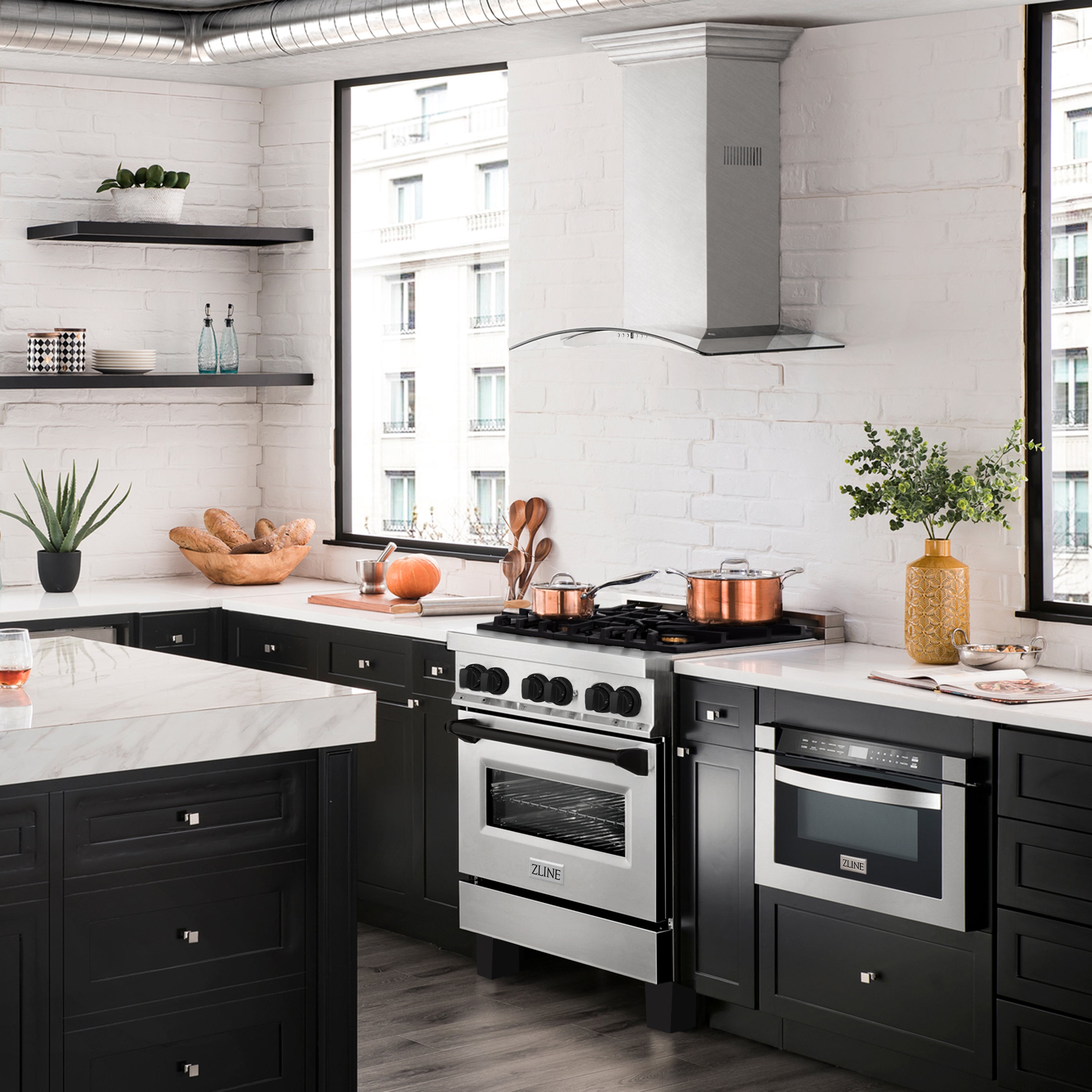 ZLINE Autograph Edition 30 in. 4.0 cu. ft. Legacy Dual Fuel Range with 4 Burner Gas Cooktop and Electric Convection Oven in Stainless Steel and Champagne Bronze Accents (RAZ-30-CB)