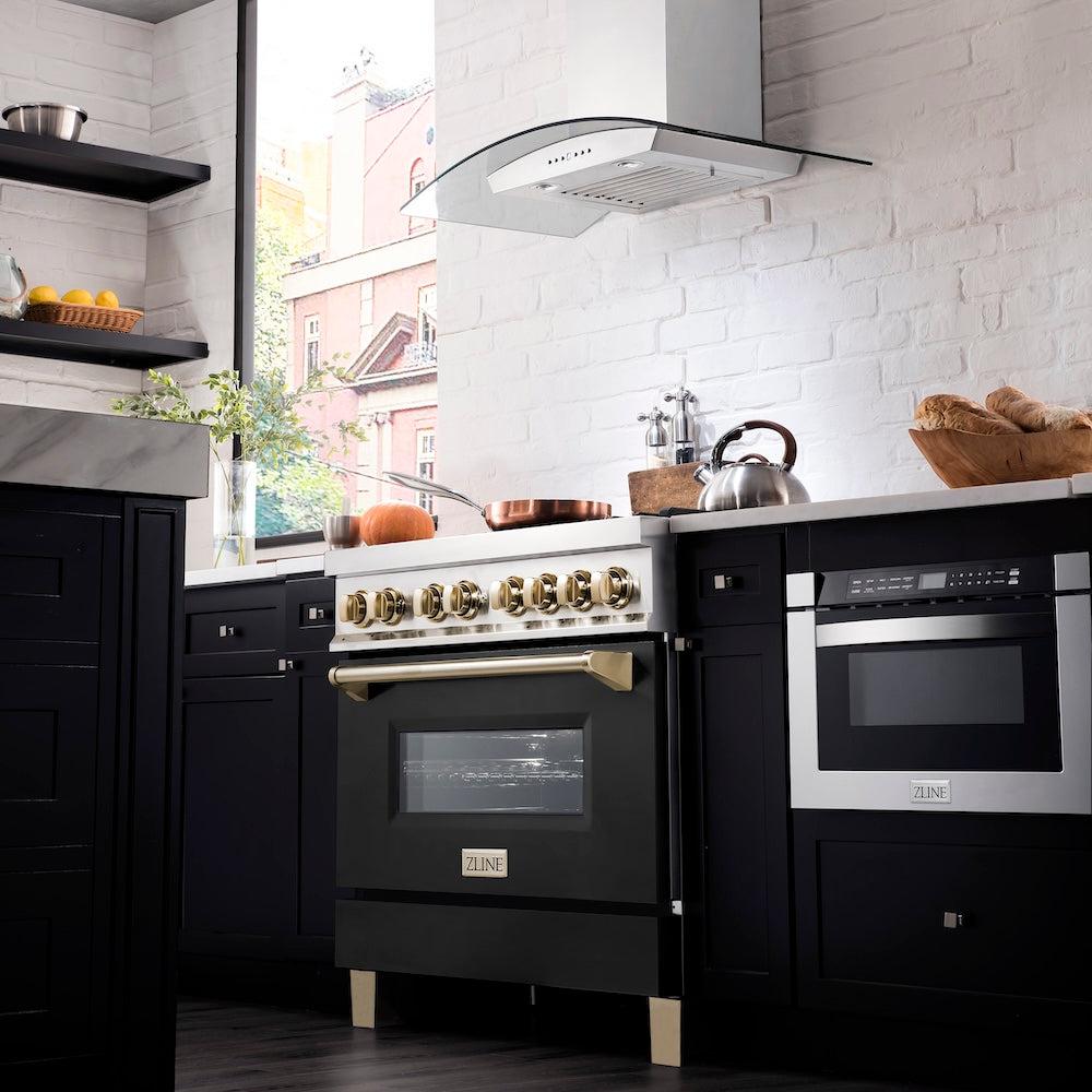ZLINE Autograph Edition 36 in. 4.6 cu. ft. Legacy Dual Fuel Range with 6 Burner Gas Cooktop and Electric Convection Oven (RAZ-BLM-36-G)