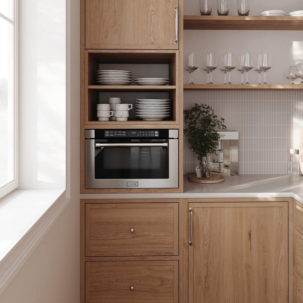 ZLINE 24" 1.2 cu. ft. Built-in Microwave Drawer with a Traditional Handle in Stainless Steel