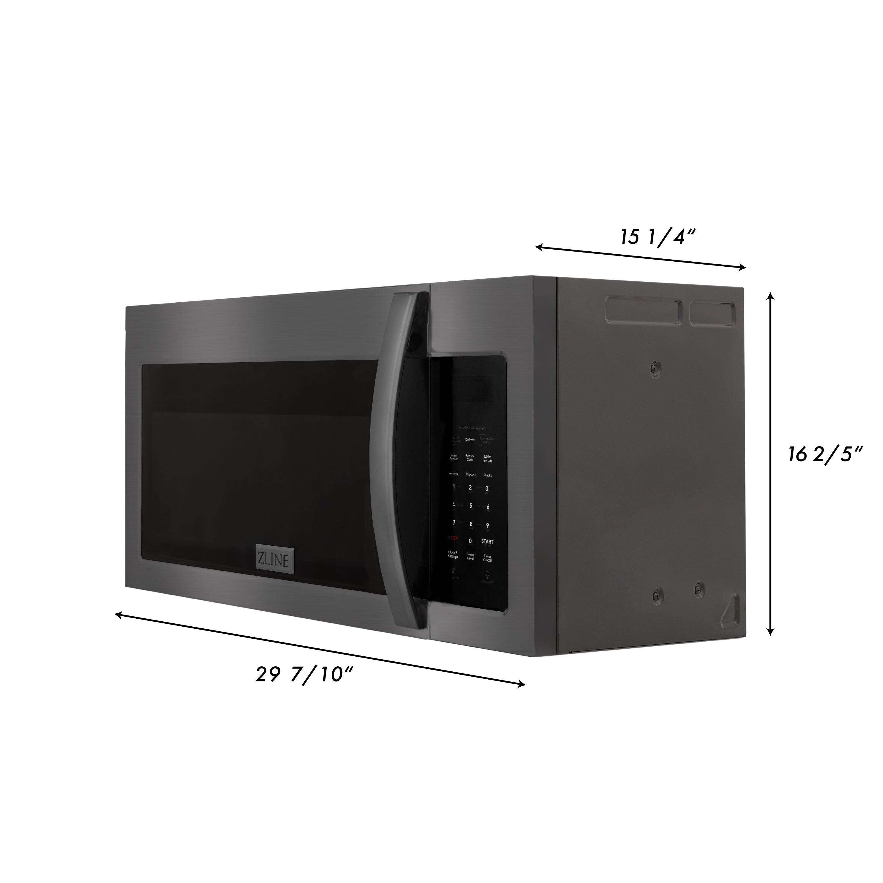 ZLINE 30" 1.5 cu. ft. Over the Range Microwave in Black Stainless Steel with Modern Handle and Set of 2 Charcoal Filters (MMWO-OTRCF-30-BS)