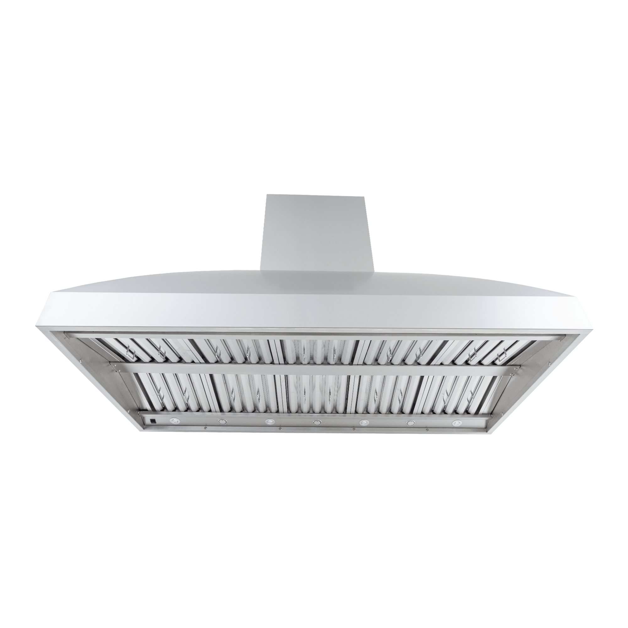 The Proline PLGI BBQ Pro Island Hood, 2000 CFM, stainless steel, from below. ProlineRangeHoods.com.