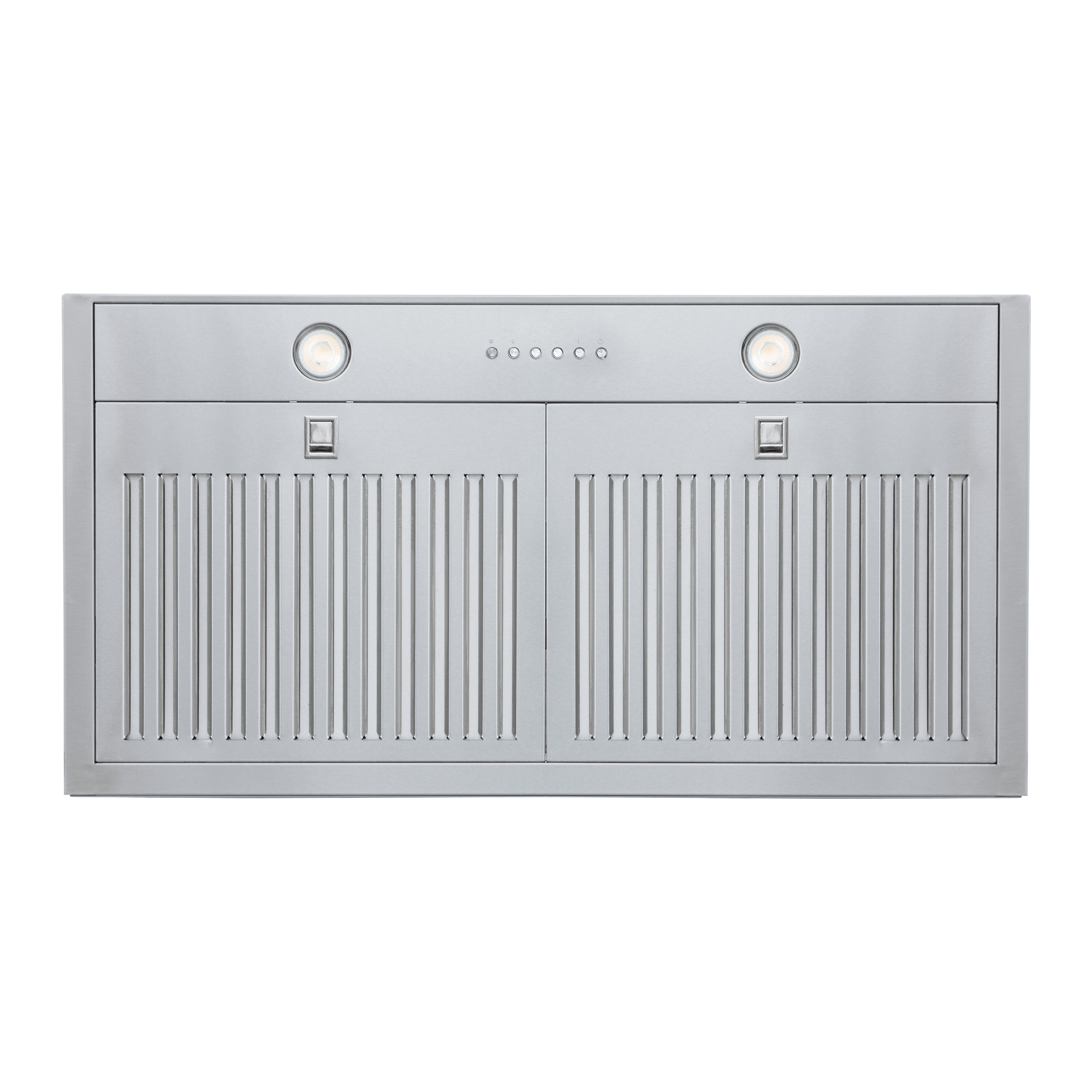 Proline PLGL 185 Insert Slim Range Hood with dual blowers, two lights, filters; front view. ProlineRangeHoods.com.