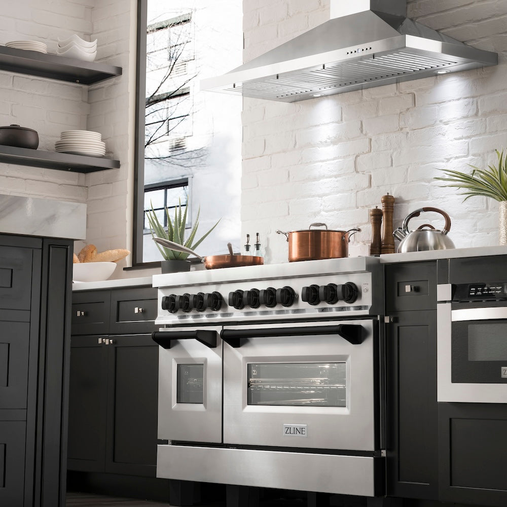 ZLINE Autograph Edition 48 in. 6.0 cu. ft. Legacy Dual Fuel Range with 7 Burner Gas Cooktop and 2 Electric Ovens in Stainless Steel and Champagne Bronze Accents (RAZ-48-CB)
