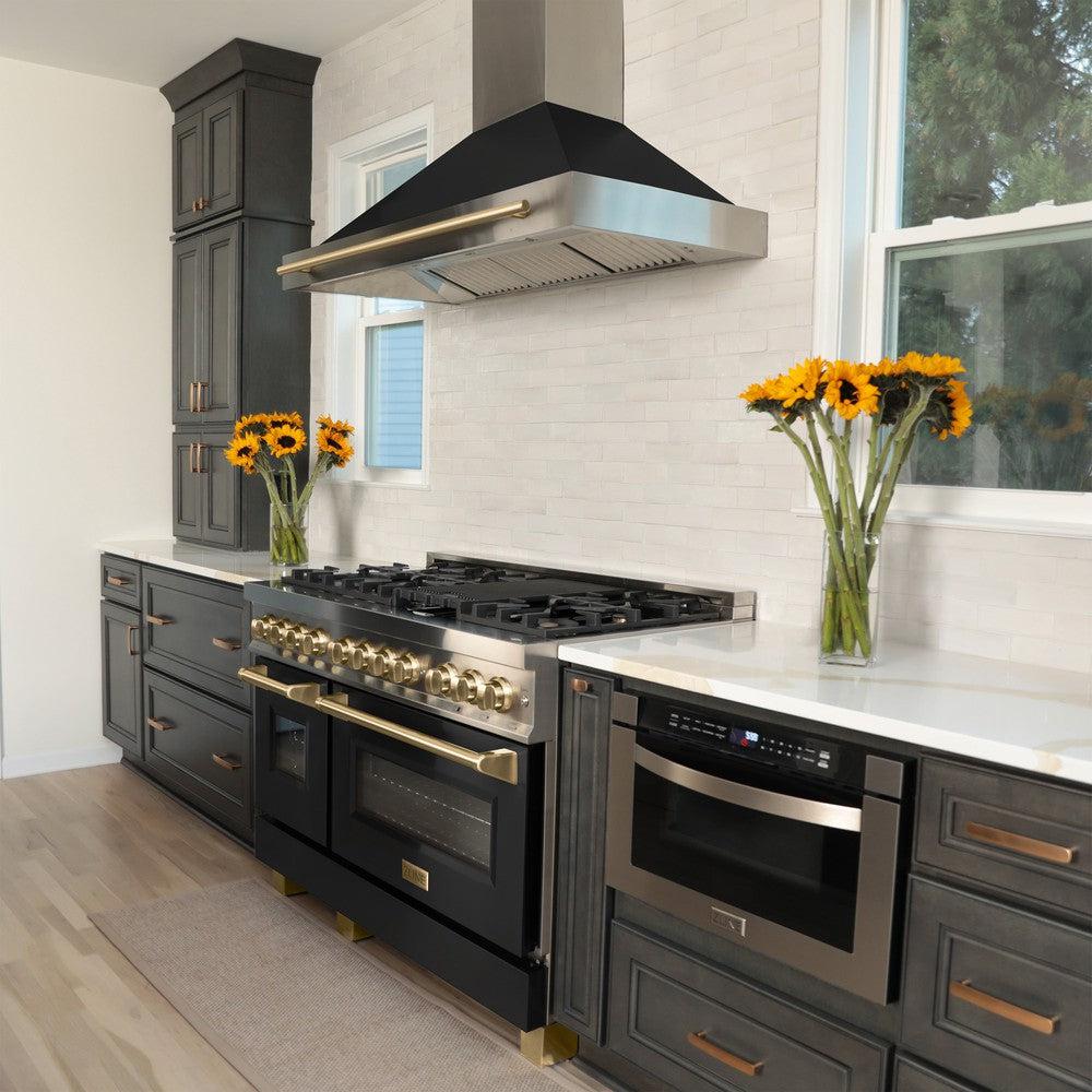 ZLINE Autograph Edition 48 in. 6.0 cu. ft. Legacy Dual Fuel Range with 7 Burner Gas Cooktop and 2 Electric Ovens in Stainless Steel and Champagne Bronze Accents (RAZ-48-CB)