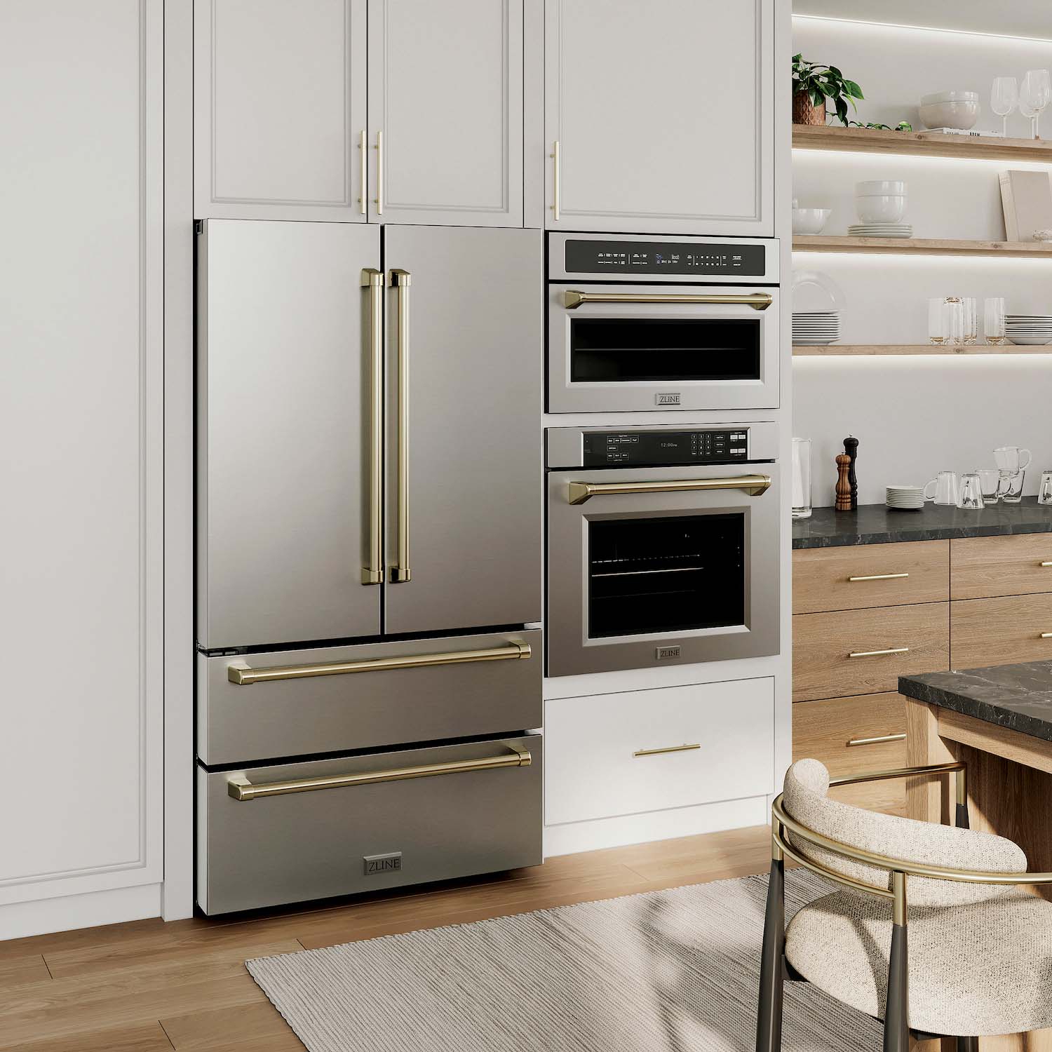 ZLINE Autograph Edition 30” 1.6 cu ft. Built-in Convection Microwave Oven in Stainless Steel and Polished Gold Accents (MWOZ-30-G)