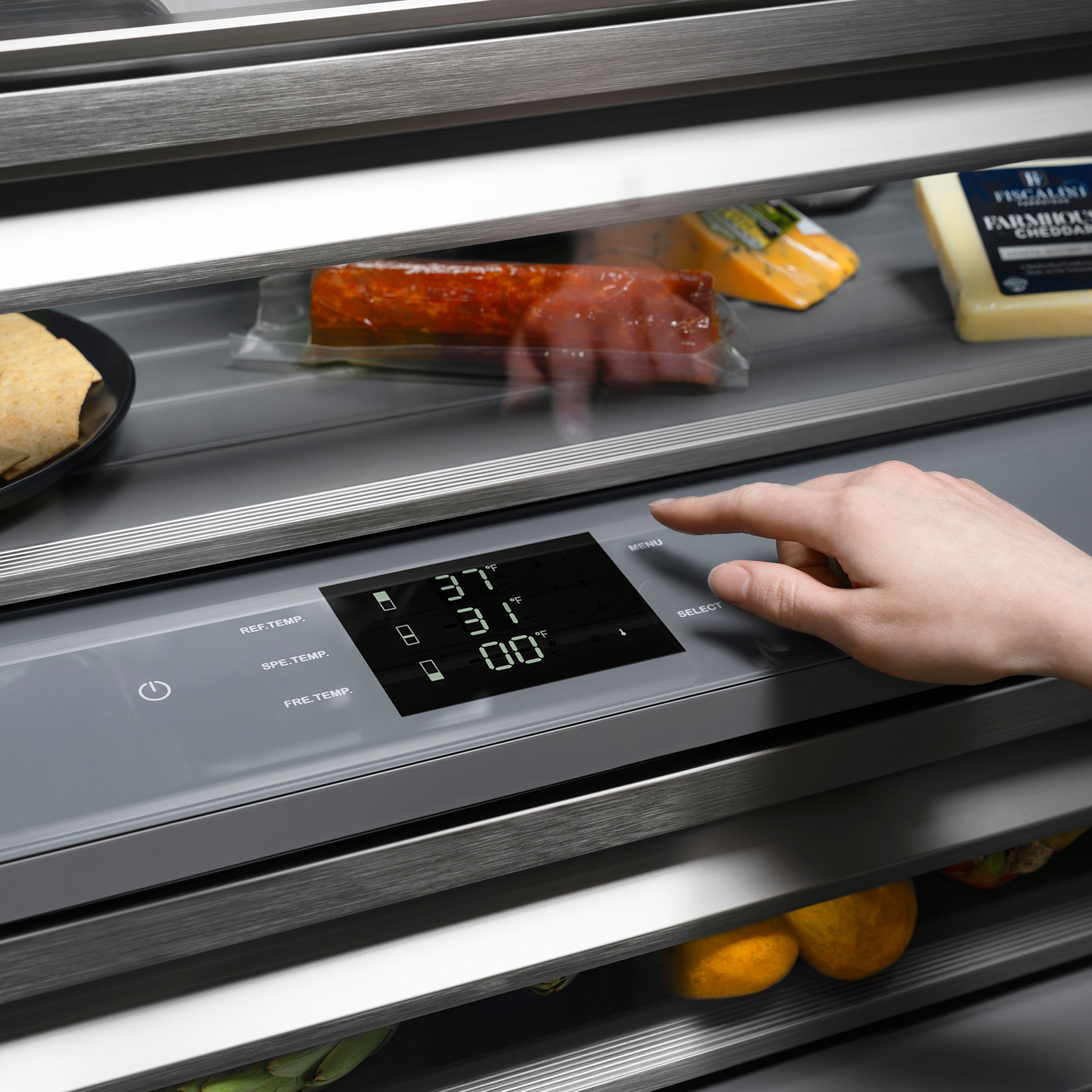 ZLINE 30 in. 16.1 cu. ft. Built-In Bottom Freezer Refrigerator with Water Dispenser and Ice Maker in DuraSnow® Stainless Steel with Graphite Gray Interior (GRBIV-SN-30)