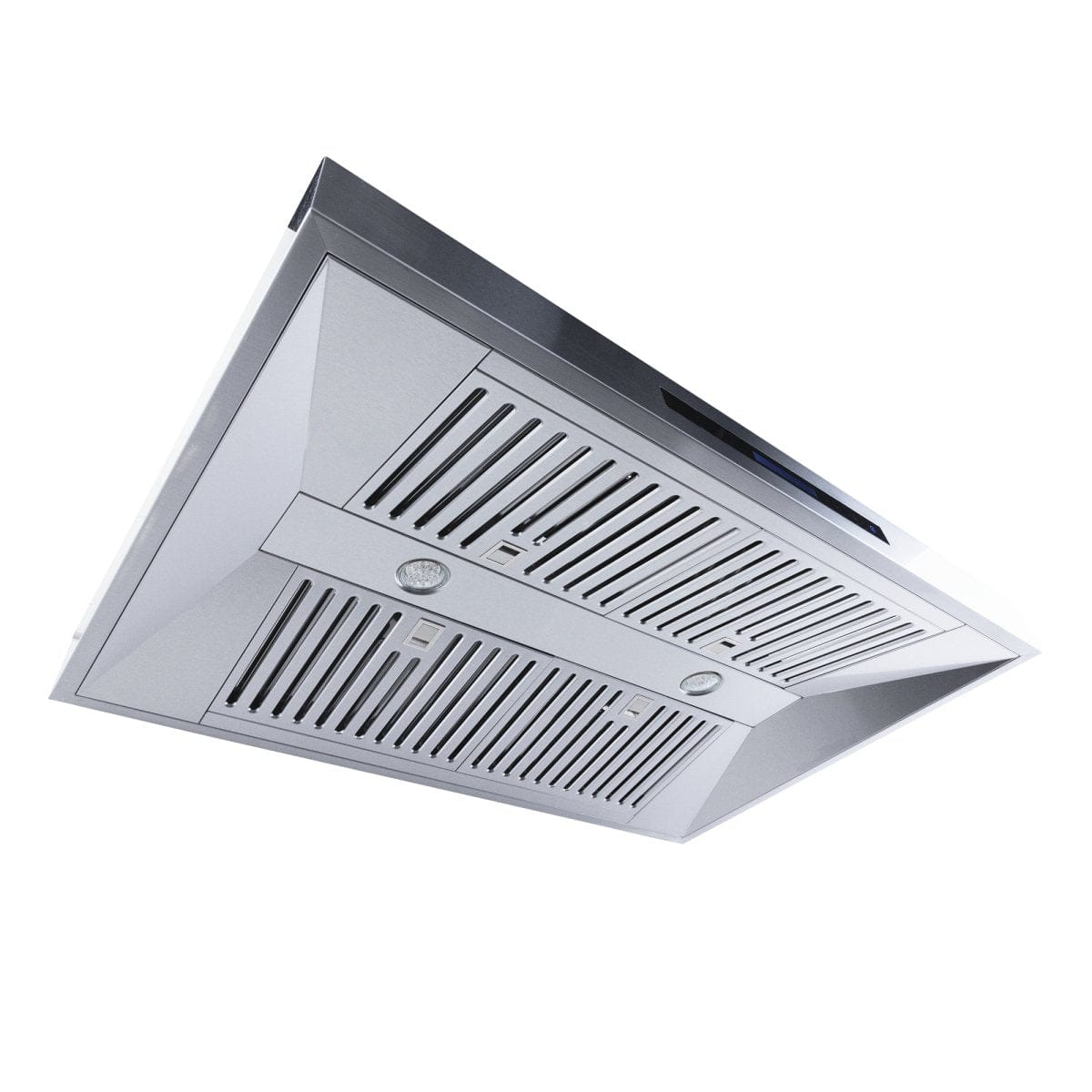 Proline ProSW wall range hood (1800 CFM), LED lights, steel finish, shown below. ProlineRangeHoods.com.