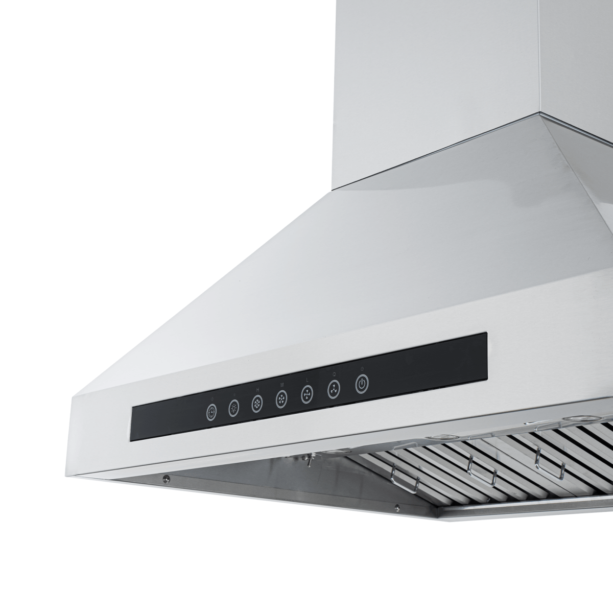 Proline PLJI 102 Island Range Hood: 1200 CFM, stainless steel, dual motors, touch controls. ProlineRangeHoods.com.