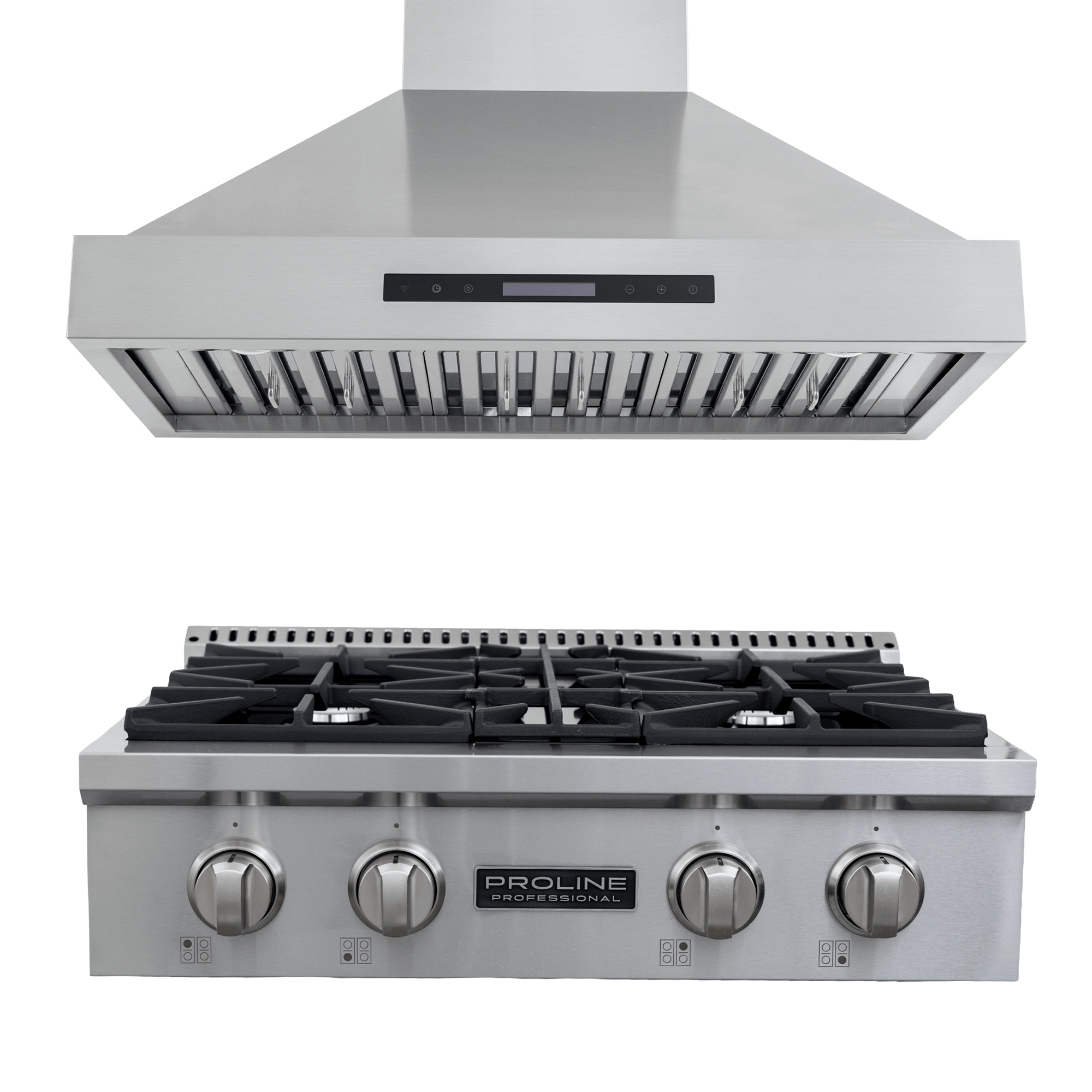 Save 10% at ProlineRangeHoods.com on the PLST 30" Gas Range & PLSW King Air 30" Hood bundle with easy control knobs.