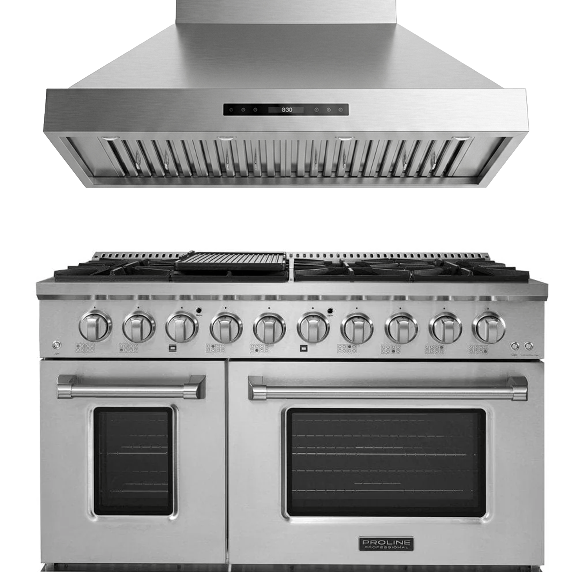 Save 10% on PLSR 48" Dual Fuel Range & PLSW King Air Hood at ProlineRangeHoods.com. Double ovens, multiple burners.