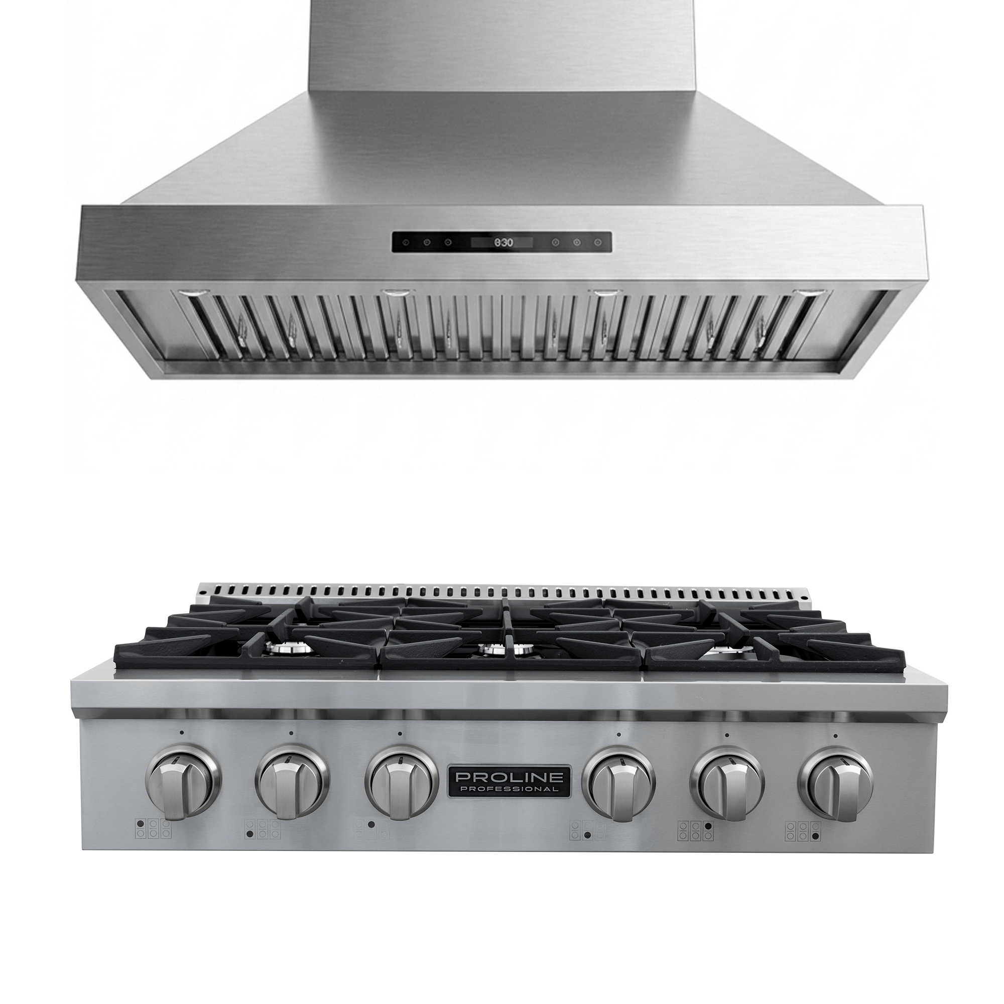 Upgrade your kitchen at ProlineRangeHoods.com: PLST 36" Gas Range & PLSW King Air 36" Hood—6 burners, save 10%.
