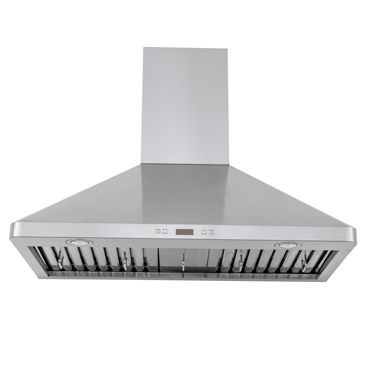 Proline PLFW 129 J wall vent hood with stainless finish, front controls, lights, 900 CFM airflow—ProlineRangeHoods.com.