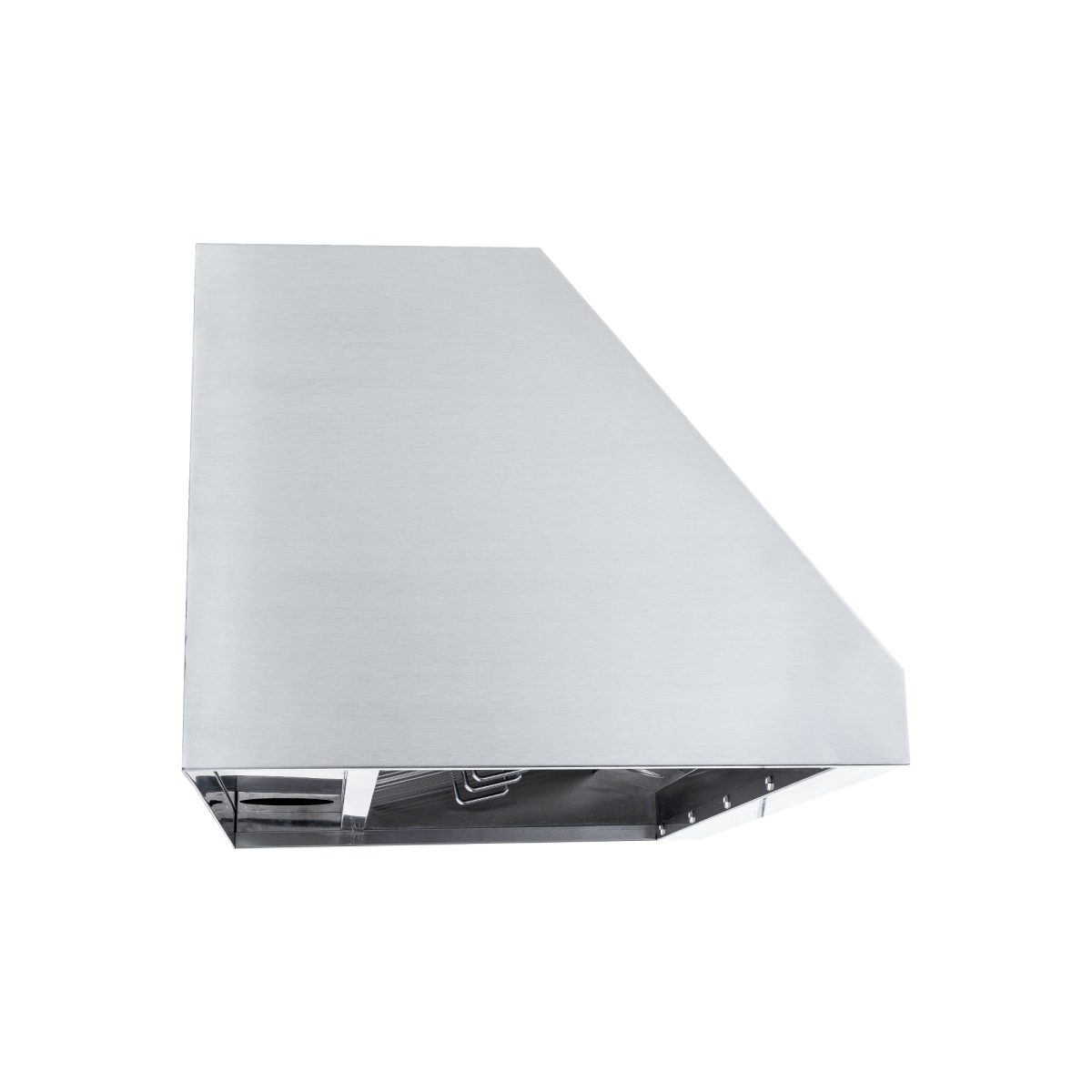 PLJW 102 under cabinet range hood with modern angular design, stainless finish, 1000 CFM; ProlineRangeHoods.com.