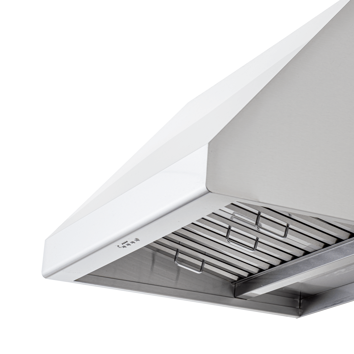 Proline PLJW 108 under cabinet range hood with angled design and metal filters, 1000/2000 CFM. ProlineRangeHoods.com.