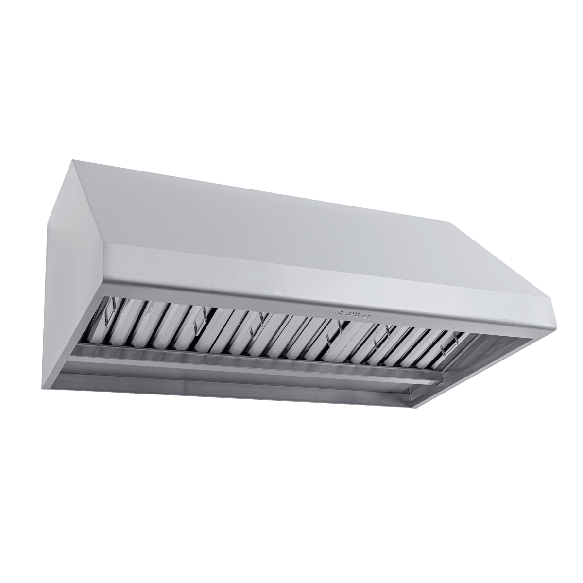 Proline PLJW 108 under-cabinet hood, stainless steel, shown below at angle. 1000/2000 CFM. ProlineRangeHoods.com.
