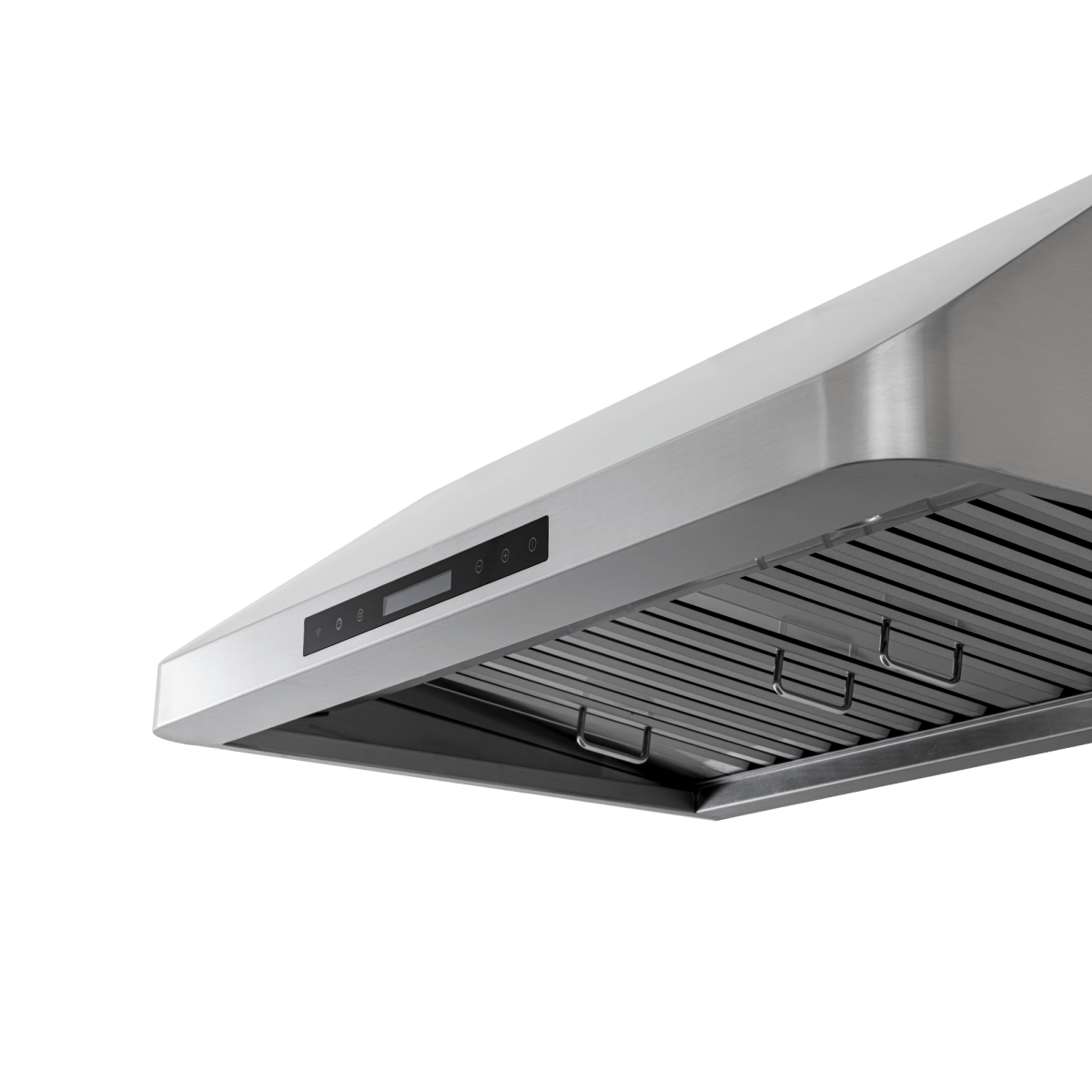 ProlineRangeHoods.com PLJW 120 under cabinet stainless range hood, 900/1800 CFM, control panel and slats, shown below.