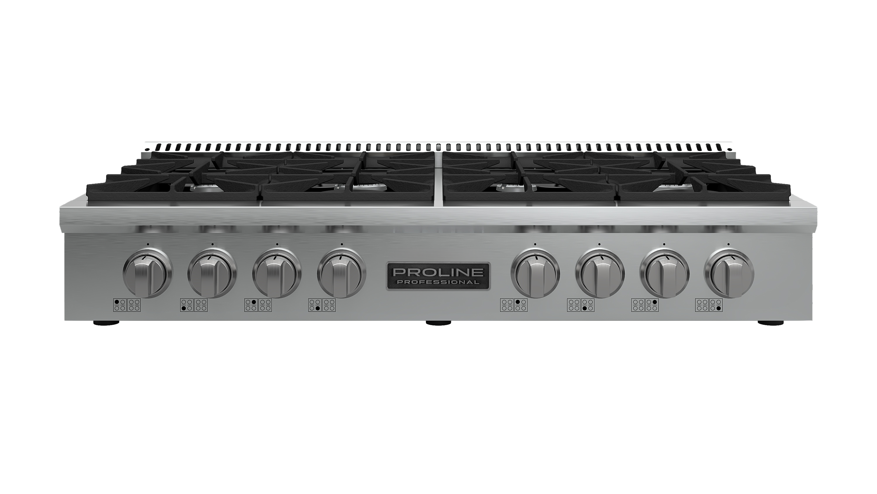 Proline PLST 48" Gas Rangetop by Proline Range Hoods, 8 sealed burners, dual power burners, SS knobs. ProlineRangeHoods.com.