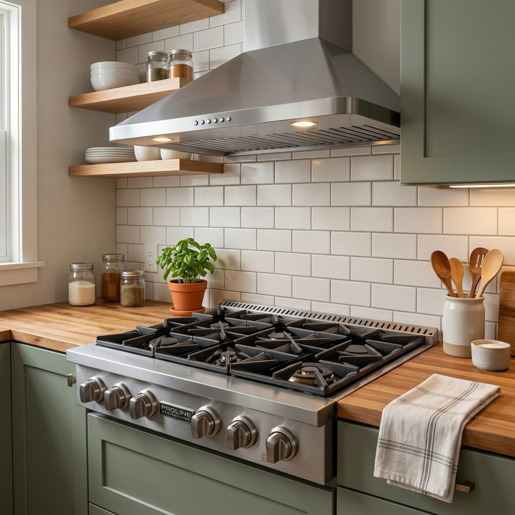 Modern kitchen with Proline PLST 36 in. Gas Rangetop by Proline Range Hoods; see more at ProlineRangeHoods.com.