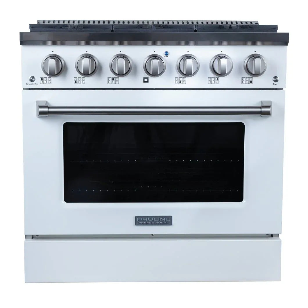 Proline Range Hoods Home & Garden > Kitchen & Dining > Kitchen Appliances > Ranges 36 inches wide / Gloss White Proline PLSR Dual Fuel Kitchen Range 15,000 BTUs Available in Stainless Steel, Matte Black, Gloss White options