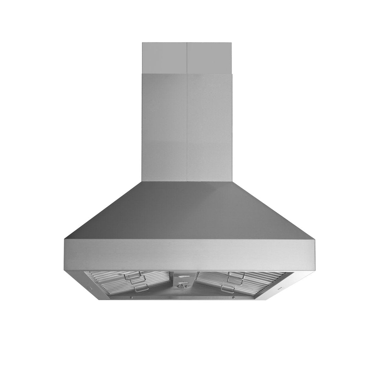 PLJI 103 ducted island range hood with 1200 CFM, stainless steel finish; front view. ProlineRangeHoods.com.