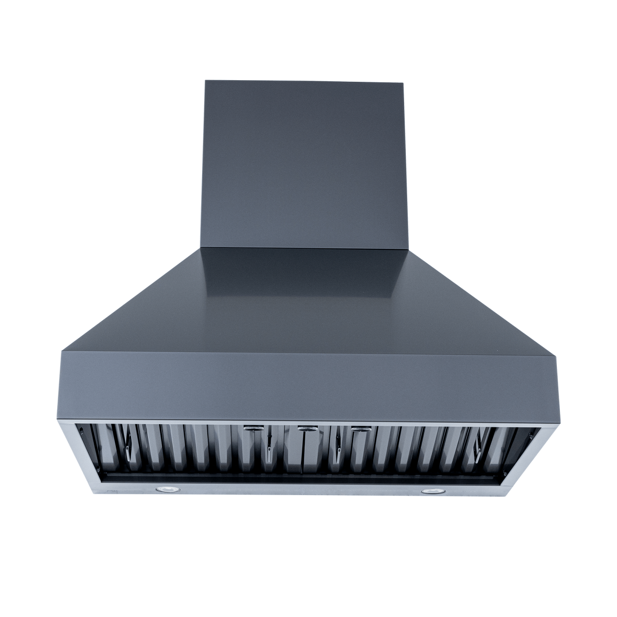 PLJW 104 wall-mounted stainless steel range hood, dual blowers, 1200 CFM, shown front on white. ProlineRangeHoods.com.