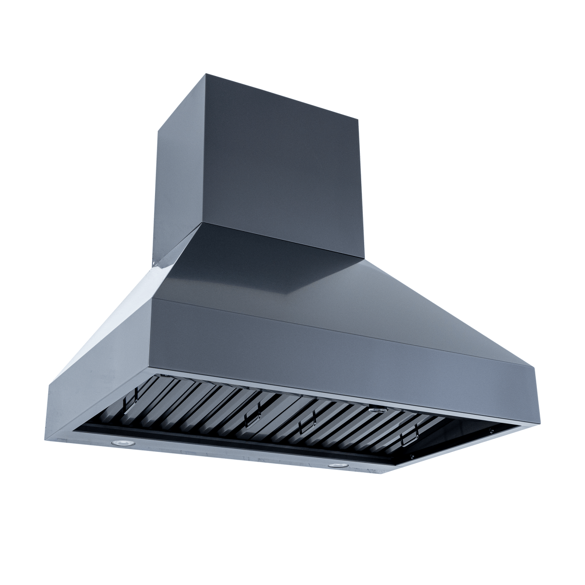 Proline PLJW 104 wall-mounted range hood with stainless finish, dual 1200 CFM blowers; ProlineRangeHoods.com shown below.