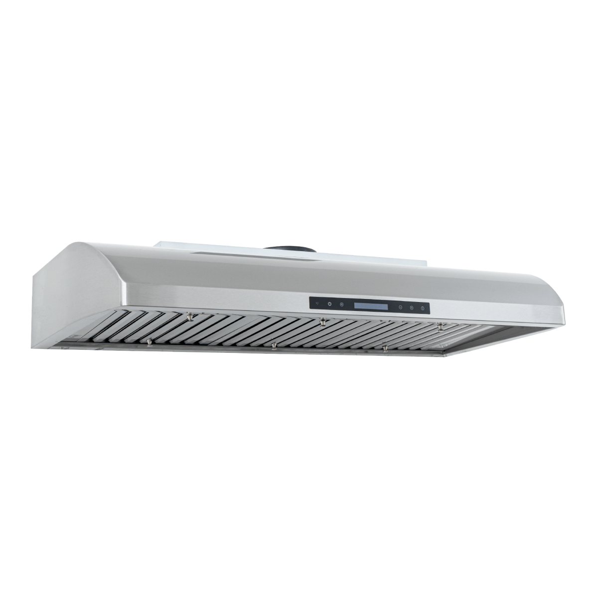 Proline PLJW 117 under-cabinet range hood, stainless steel, 900 CFM—angled view. ProlineRangeHoods.com.