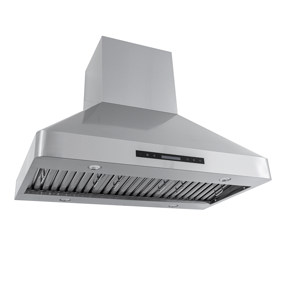 Proline PLJW 130 wall-mounted range hood, stainless steel, 900/1200 CFM, lights, controls—ProlineRangeHoods.com.