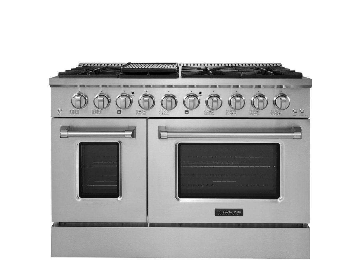 Proline Range Hoods Home & Garden > Kitchen & Dining > Kitchen Appliances > Ranges 48 inches wide / Stainless Steel Proline PLSR Dual Fuel Kitchen Range 15,000 BTUs Available in Stainless Steel, Matte Black, Gloss White options