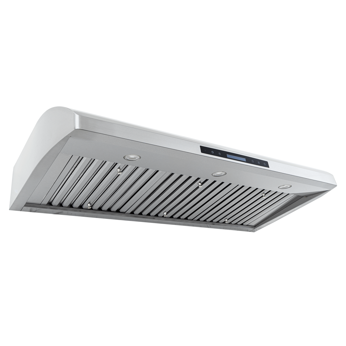 ProlineRangeHoods.com PLJW 117 under-cabinet stainless range hood with lights, sleek controls, 900 CFM; ductless option.