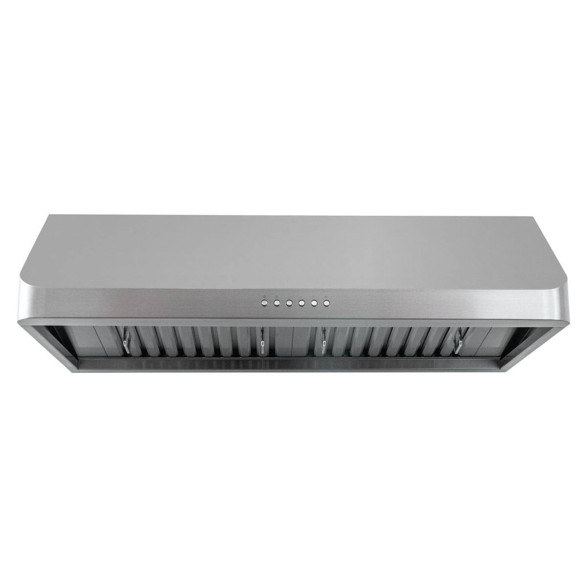 Proline PLJW 121 under-cabinet range hood, stainless steel finish, vent slats, buttons; 900 CFM. ProlineRangeHoods.com.
