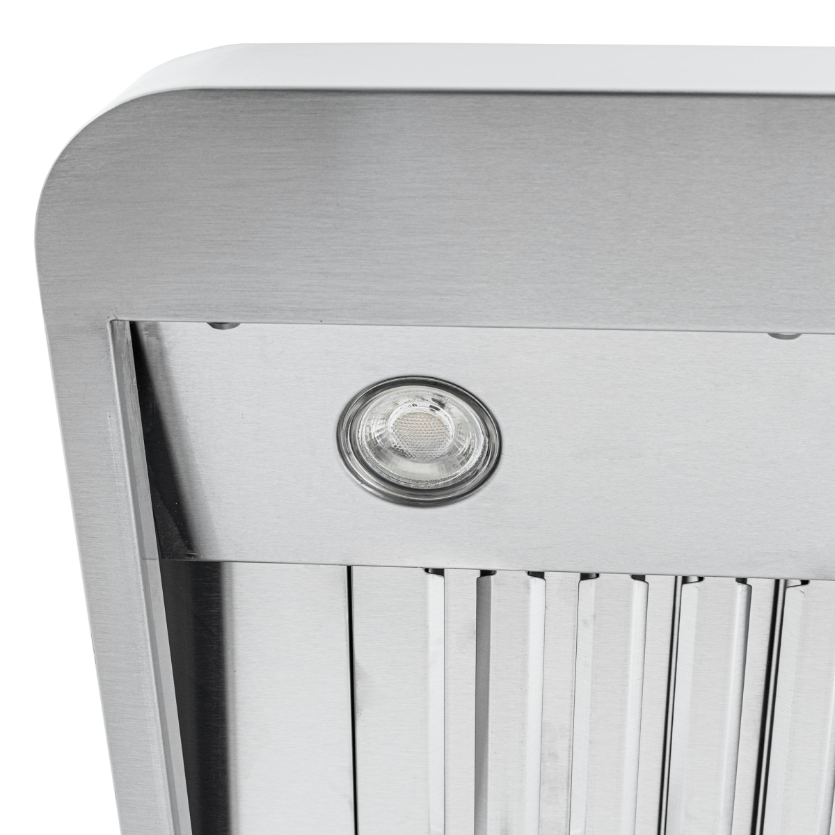 ProlineRangeHoods.com Proline PLJW 121 under-cabinet range hood; stainless, circular light, metallic slats, 900 CFM.
