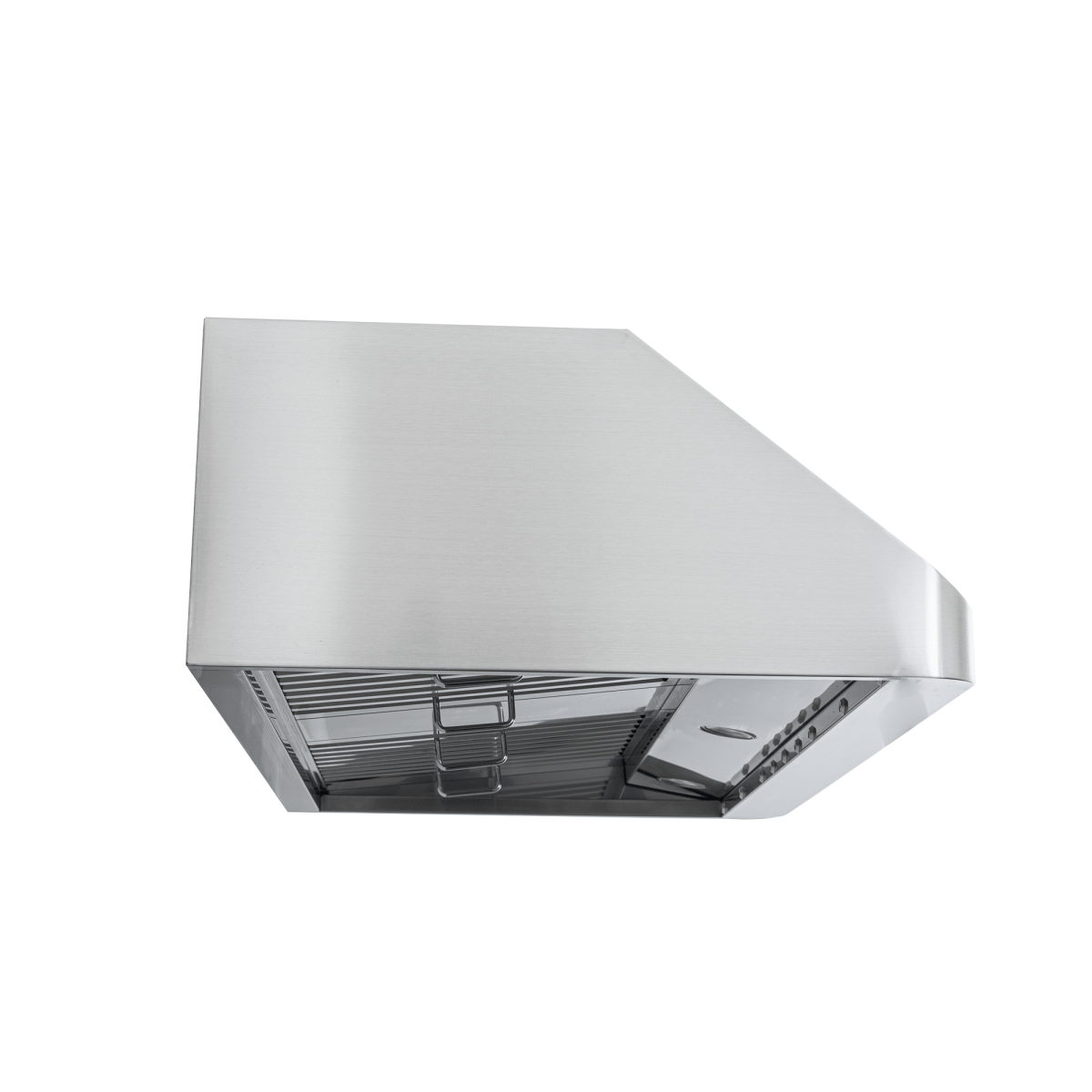 Proline PLJW 121 under-cabinet range hood with stainless steel, 900 CFM, ductless install—shown below. ProlineRangeHoods.com.