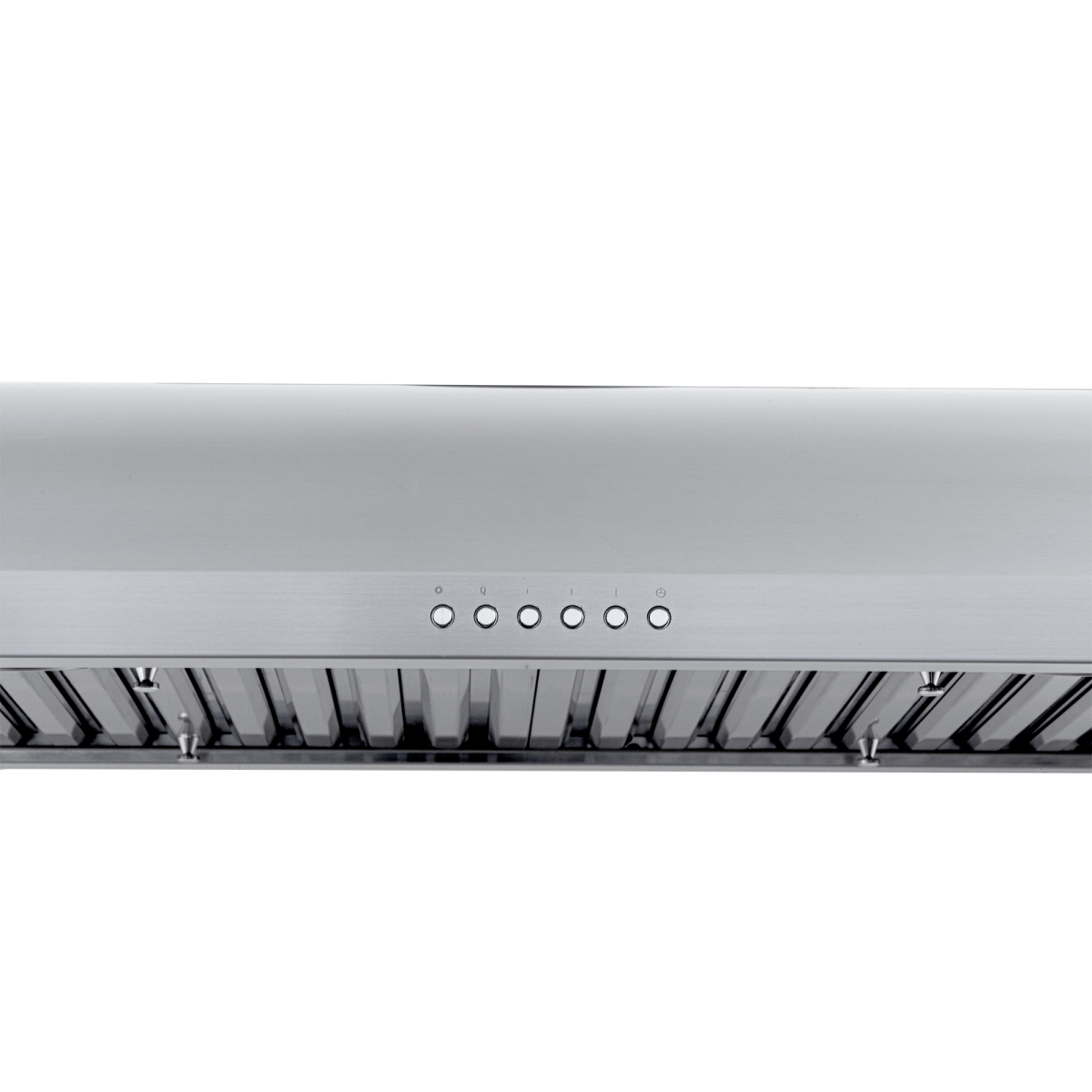Close-up of Proline PLJW 133 under-cabinet range hood, stainless steel, on ProlineRangeHoods.com, 900 CFM, vent slats.