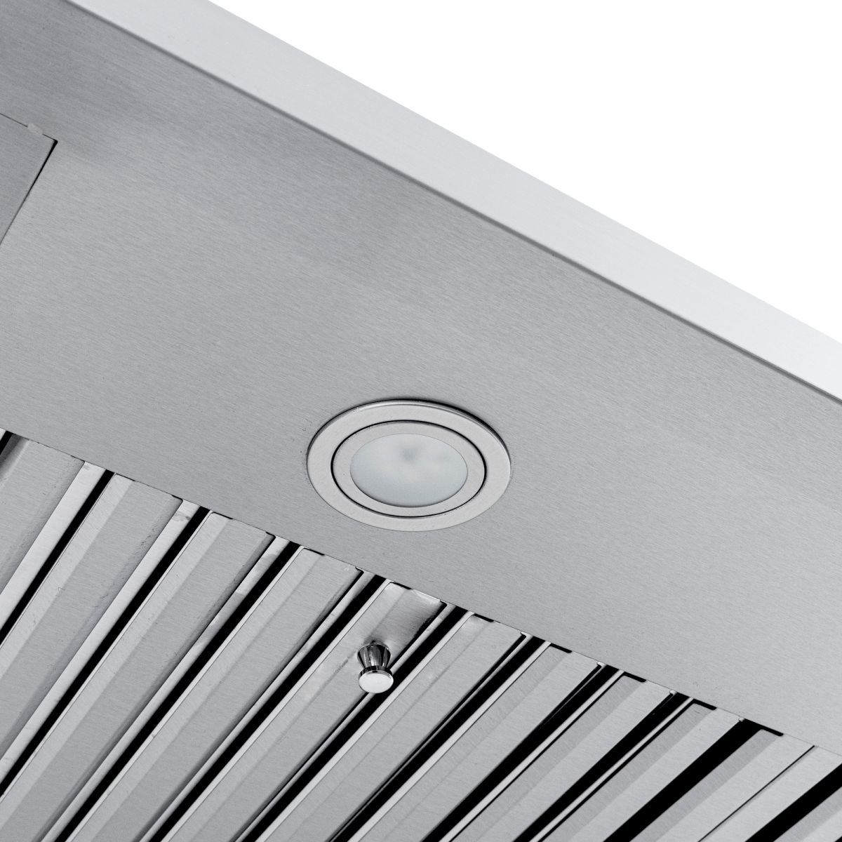 ProlineRangeHoods.com PLJW 133 ductless under-cabinet range hood in stainless steel, built-in light, slatted vent filter.