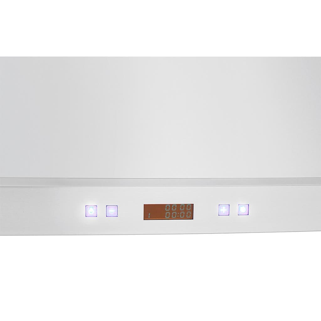 Close-up of the Proline PLFI 520 Island Range Hood by ProlineRangeHoods.com, featuring a stainless steel finish.