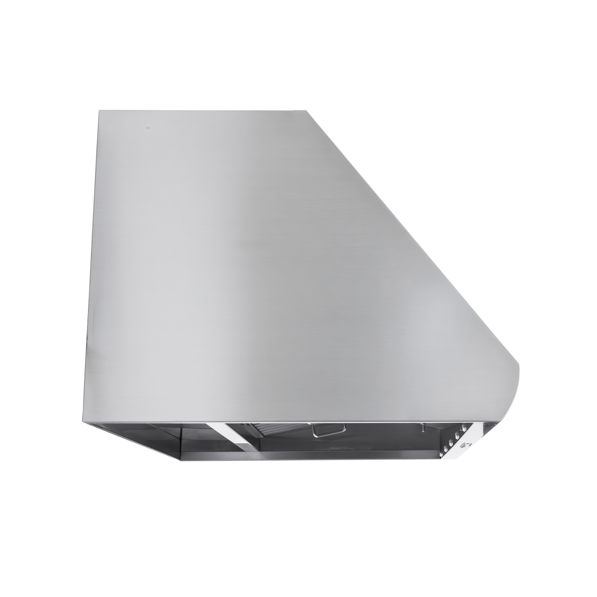 Proline PLJW 109 wall range hood, stainless, 1000/2000 CFM, ductless option; angled above. ProlineRangeHoods.com.