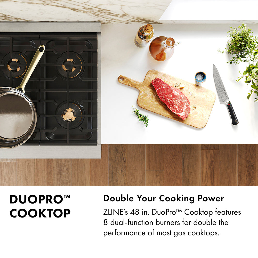 ZLINE Autograph Edition 48 in. 6.7 cu. ft. Paramount Gas Range with 8 Burner DuoPro™ Cooktop and Dual Ovens with White Matte Doors and Matte Black Accents (PSGRZ-WM-48-MB)
